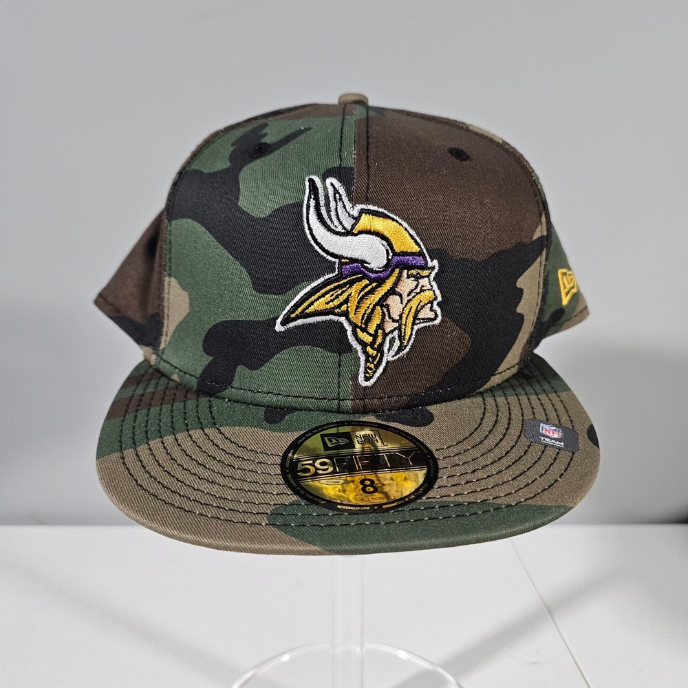 New Era Minnesota Vikings Hat Mens 8 Green Camo 59FIFTY Fitted NFL Football Cap